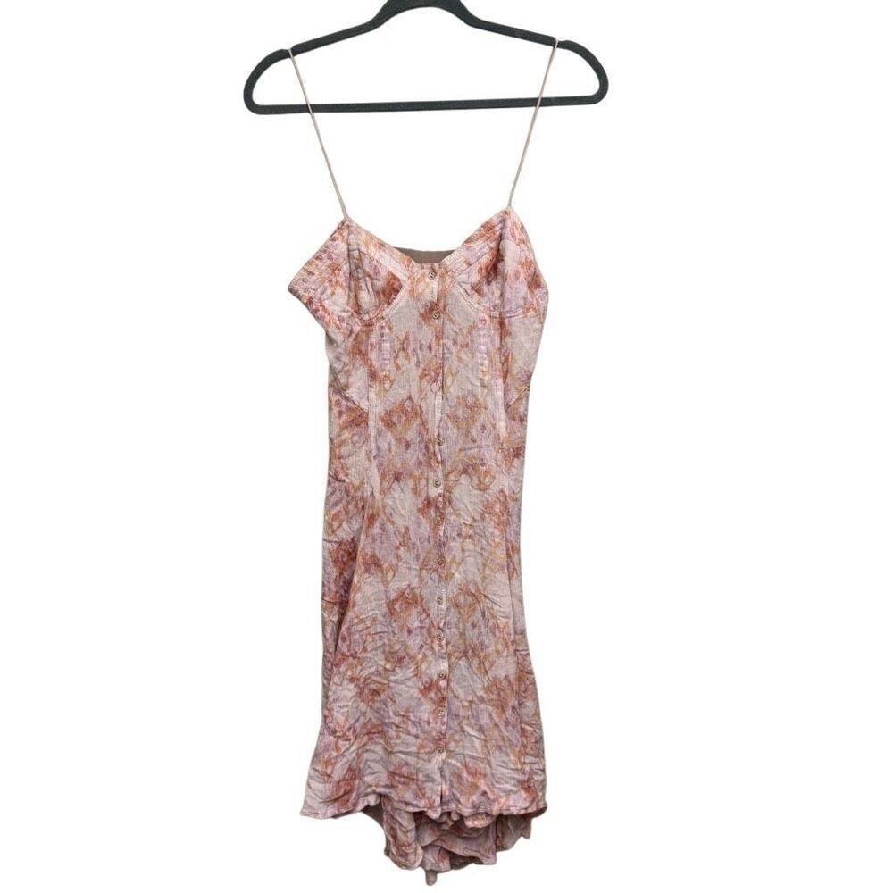 Free people New Romantics pink watercolor floral gauze midi button down dress si